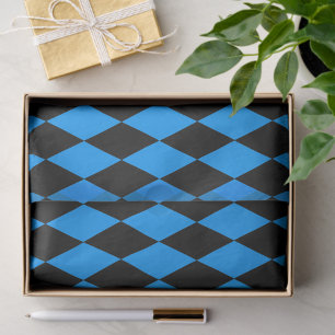 Papel De Seda Desenho de Diamantes Harlequim Preto Azul Xadrez