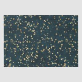 Papel De Seda Desenho de Estrelas Douradas Celestiais Elegantes