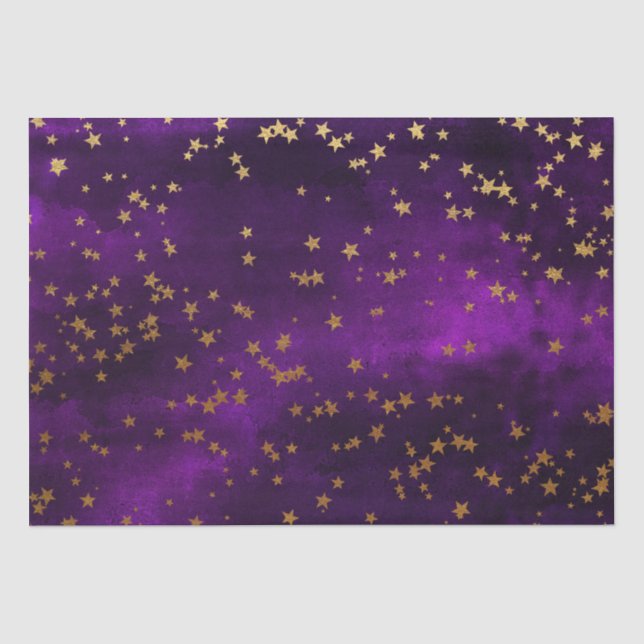 Papel De Seda Desenho de Estrelas Douradas Celestiais Elegantes  (Frente )