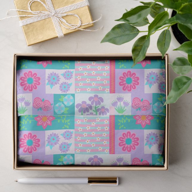 Papel De Seda Desenho de Flores Vibrantes em Flor (Presente)