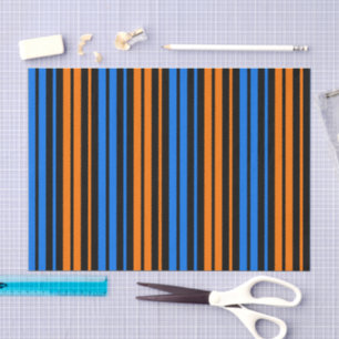 Papel De Seda Desenho de Listras Verticais Laranja Azul 