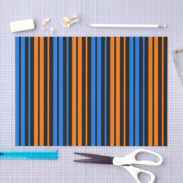 Papel De Seda Desenho de Listras Verticais Laranja Azul  (Arte )