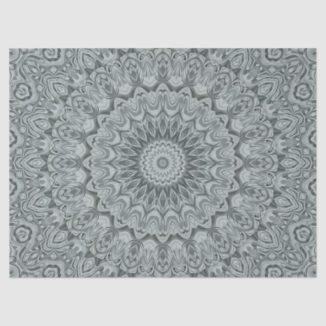 Papel De Seda Desenho de Mandala Cinza e Prata (Frente )