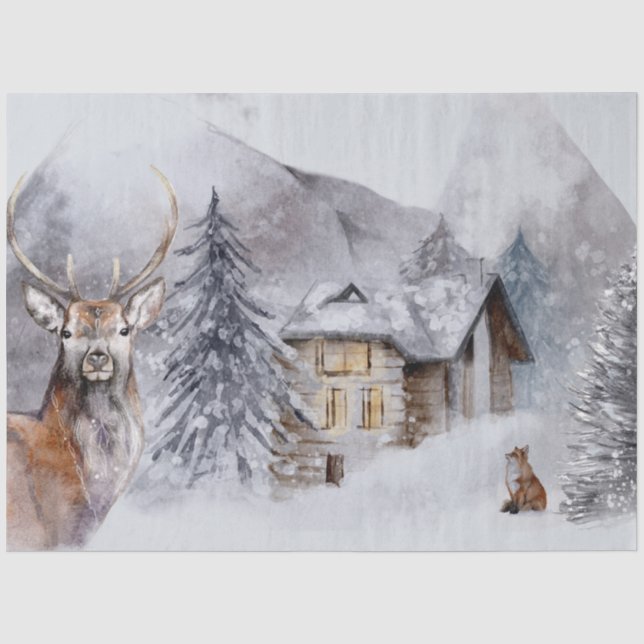 Papel De Seda Desenho de Natal de Inverno 1 (Frente )