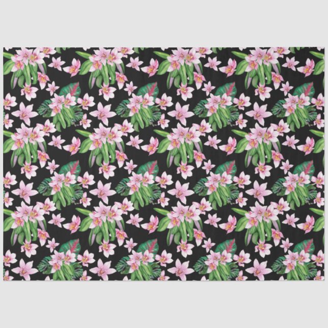 Papel De Seda Desenho de Orquídeas em Aquarela 28 (Frente )