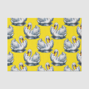 Papel De Seda Desenho de padrão de aves cisnes em amarelo