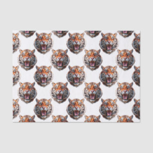 Papel De Seda Desenho de padrão de cabeça de tigre - Branco  