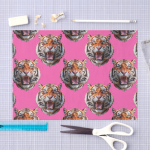 Papel De Seda Desenho de padrão de cabeça de tigre rosa