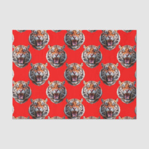 Papel De Seda Desenho de padrão de cabeça de tigre vermelho
