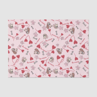 Papel De Seda Desenho de padrão de Corações e Basset Hounds