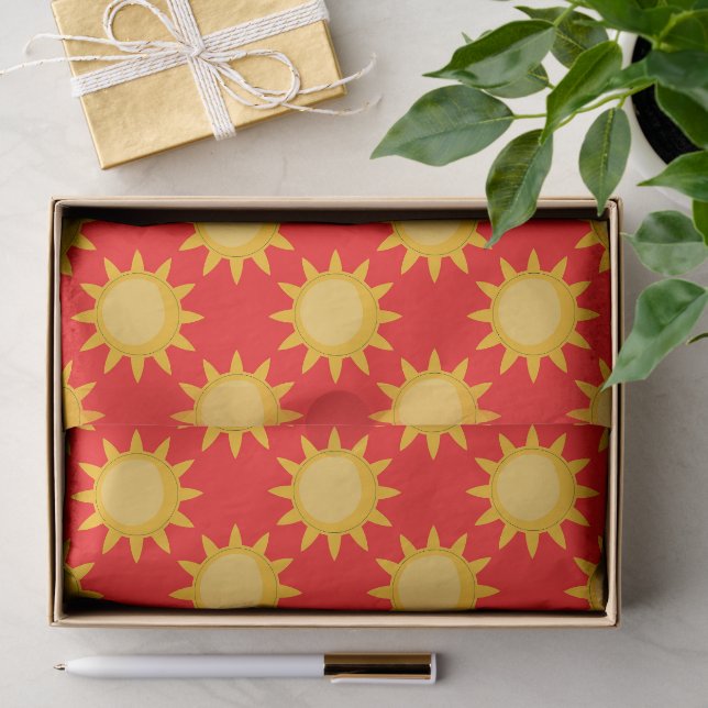 Papel De Seda Desenho de padrão de sol radiante em vermelho (Presente)