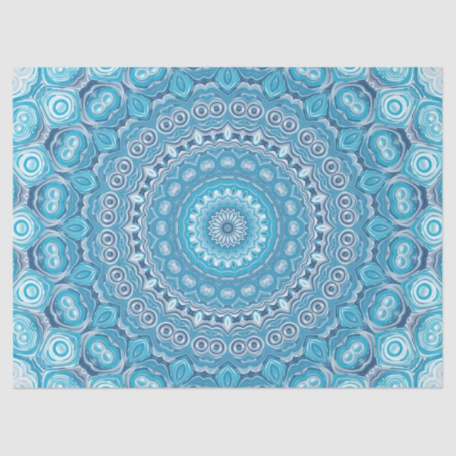 Papel De Seda Desenho de Padrão Mandala Azul e Branco (Frente )