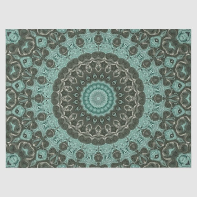 Papel De Seda Desenho de Padrão Mandala Verde Antigo (Frente )