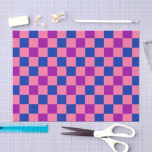 Papel De Seda Desenho de padrão xadrez azul rosa roxo