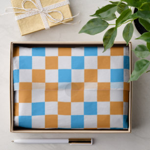 Papel De Seda Desenho de padrão xadrez laranja branco azul