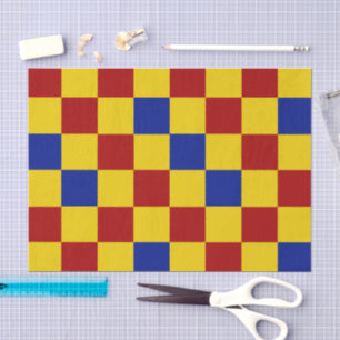 Papel De Seda Desenho de padrão xadrez vermelho amarelo azul