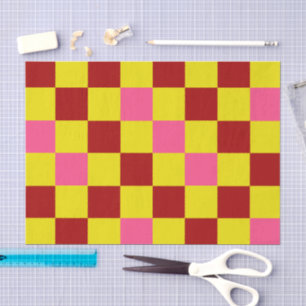 Papel De Seda Desenho de padrão xadrez vermelho amarelo rosa
