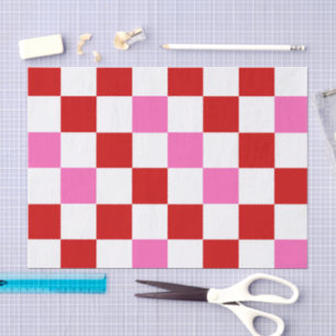 Papel De Seda Desenho de padrão xadrez vermelho branco rosa