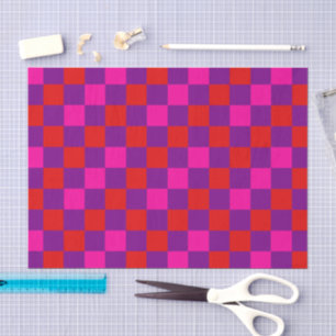 Papel De Seda Desenho de padrão xadrez vermelho roxo rosa