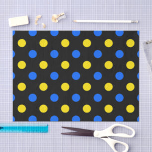 Papel De Seda Desenho de Pontos Pintados Preto Azul Amarelo
