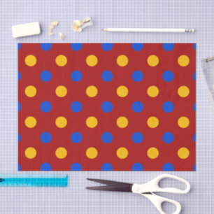 Papel De Seda Desenho de Pontos Polka Vermelho Azul Amarelo
