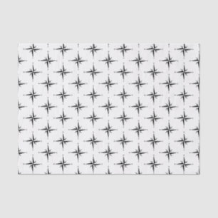 Papel De Seda Desenho de Rosa dos Ventos Preta Estilizada Vintag