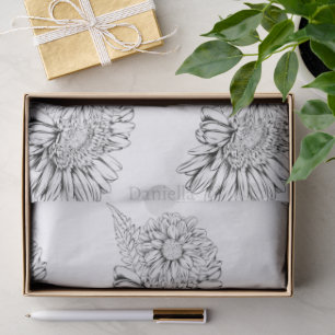 Papel De Seda Desenho em Linha Preta de Crisântemo com o Seu Nom