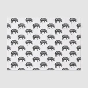 Papel De Seda Desenho em Preto e Branco de Javali Antigo