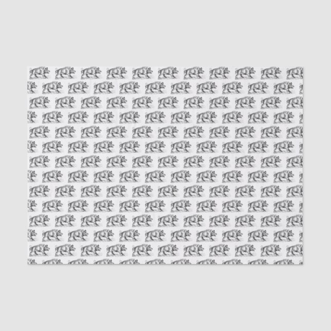 Papel De Seda Desenho em Preto e Branco de Javali Antigo #2 (Frente )
