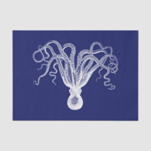 Papel De Seda Desenho Estilizado de Polvo Vintage #8 Fundo Azul 
