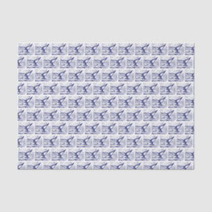 Papel De Seda Desenho Estilizado Vintage de Cauda de Baleia Azul