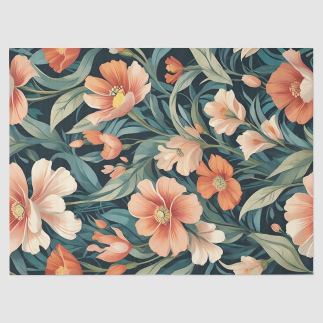 Papel De Seda Desenho Floral Art Déco (Frente )