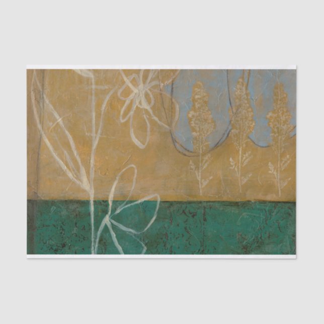 Papel De Seda Desenho Floral com flor selvagem e plantas (Frente )