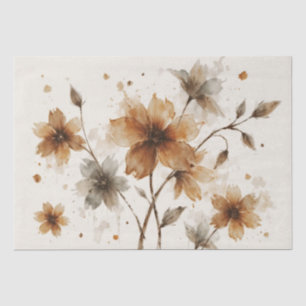 Papel De Seda Desenho Floral Marrom e Cinza