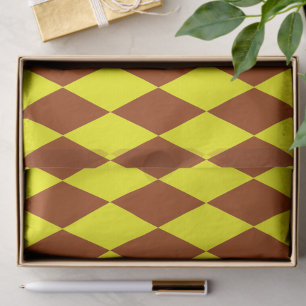 Papel De Seda Desenho Xadrez Arlequim Amarelo Castanho