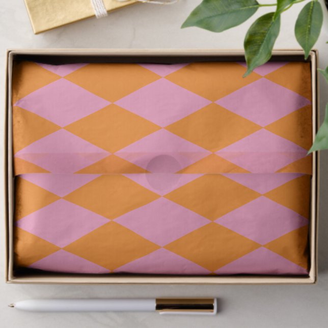 Papel De Seda Desenho Xadrez Arlequim Laranja e Rosa (Criador carregado)