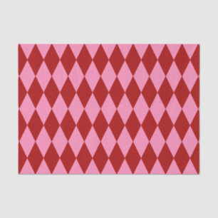 Papel De Seda Desenho Xadrez Arlequim Rosa Vermelho 