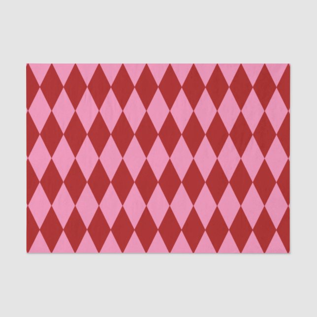 Papel De Seda Desenho Xadrez Arlequim Rosa Vermelho  (Frente )
