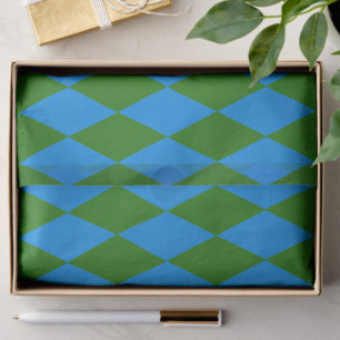 Papel De Seda Desenho Xadrez Arlequim Verde Azul