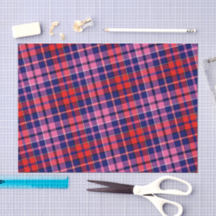Papel De Seda Desenho Xadrez Escocês Azul Marinho Vermelho Rosa