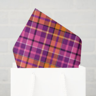 Papel De Seda Desenho Xadrez Escocês Laranja Rosa Roxo