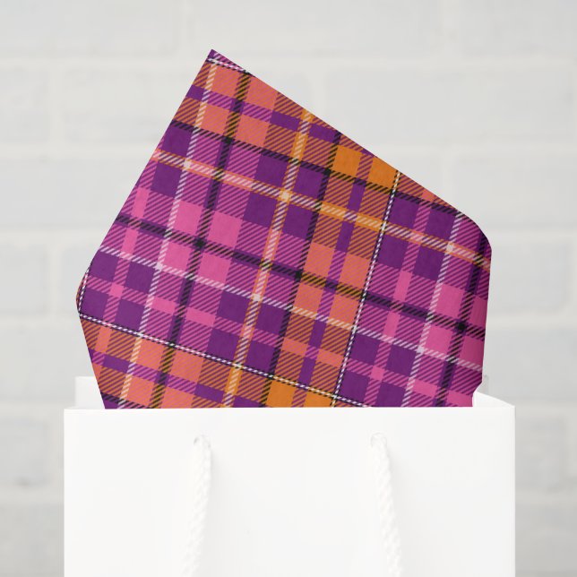 Papel De Seda Desenho Xadrez Escocês Laranja Rosa Roxo  (Sacola de presentes)