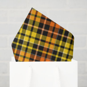 Papel De Seda Desenho Xadrez Tartan Preto Amarelo Laranja