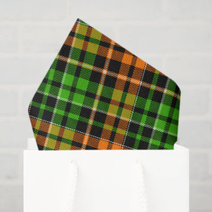 Papel De Seda Desenho Xadrez Tartan Preto Laranja Verde