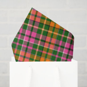 Papel De Seda Desenho Xadrez Tartan Verde Rosa Laranja 