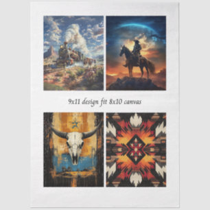 Papel De Seda Desenhos de Decoupage Western & Tribal em Tela 8x1