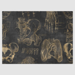 Papel De Seda Desenhos Dourados de Anatomia na Desnuvem Preta