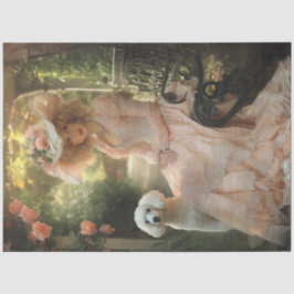 Papel De Seda Desentupir Vintage Lady Pink Vress & White Poodle