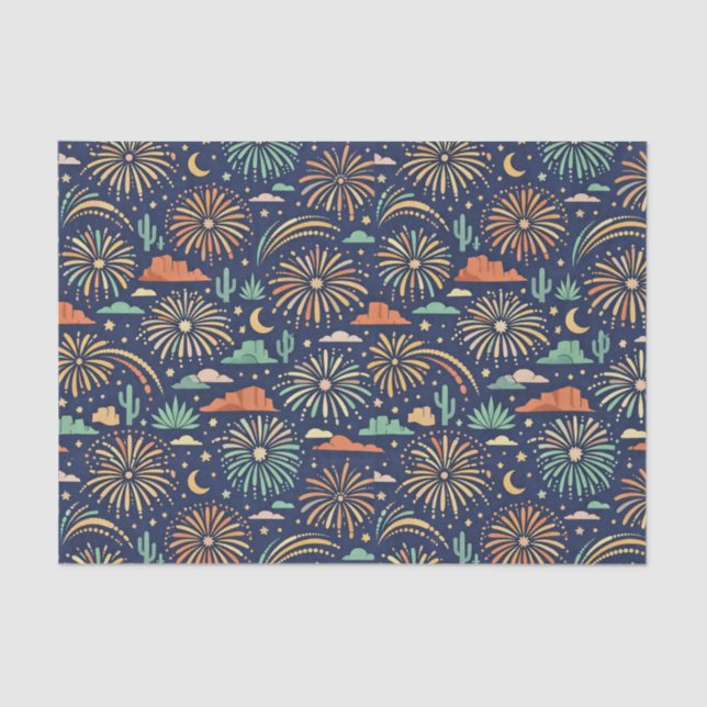 Papel De Seda Desert Night Fireworks Celebration Pattern (Frente )