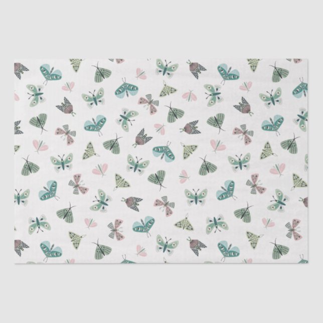 Papel De Seda Deserto Chic Retro Blush Green Butterfly Foliage (Frente )